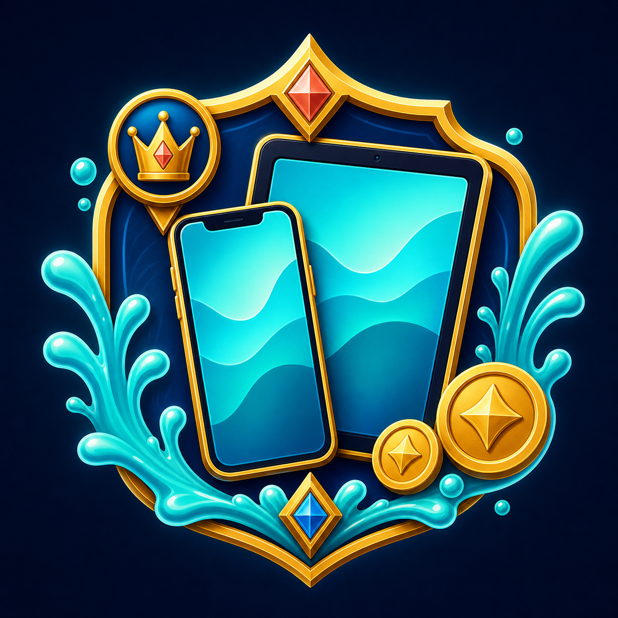 SplashCoins mobile and desktop game device badge